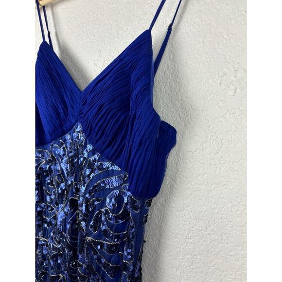 Sue Wong Womens Formal Cocktail Dress 4 Blue Sequin Beaded Homecoming Gala Prom - Picture 8 of 11